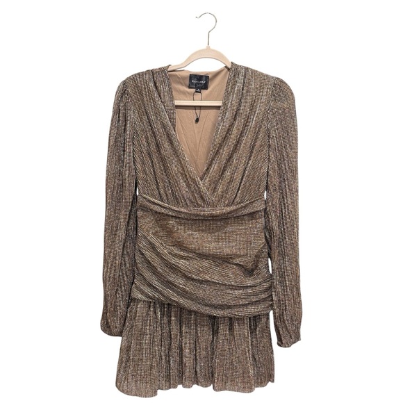 REVOLVE Line & Dot Jordie Mini Dress Shimmer Ruche Drape New Years Eve Gold Sz S - Picture 6 of 14